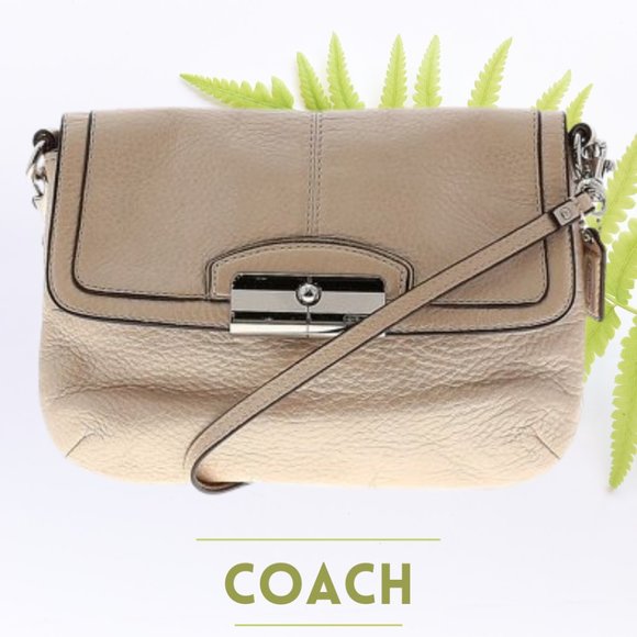 Auth COACH Metallic Beige Cream Leather Kristin Crossbody Small - Picture 1 of 12